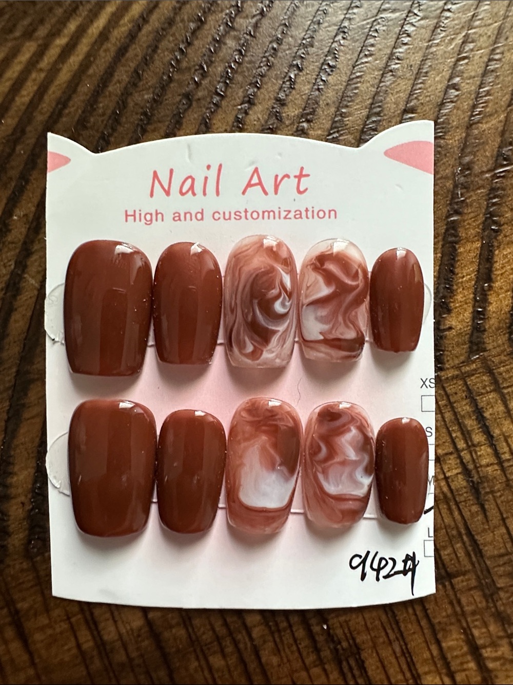 Marble Accent Press-On Nails in Warm Brown
